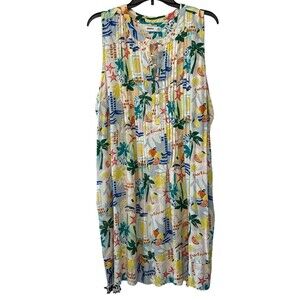 New Sonoma Dress Linen Blend Beach Tropical Pleated Women's XXL Sleeveless
